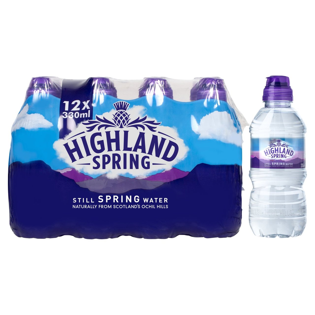 Highland Spring Still Spring Water Sport Cap, 24x330ml