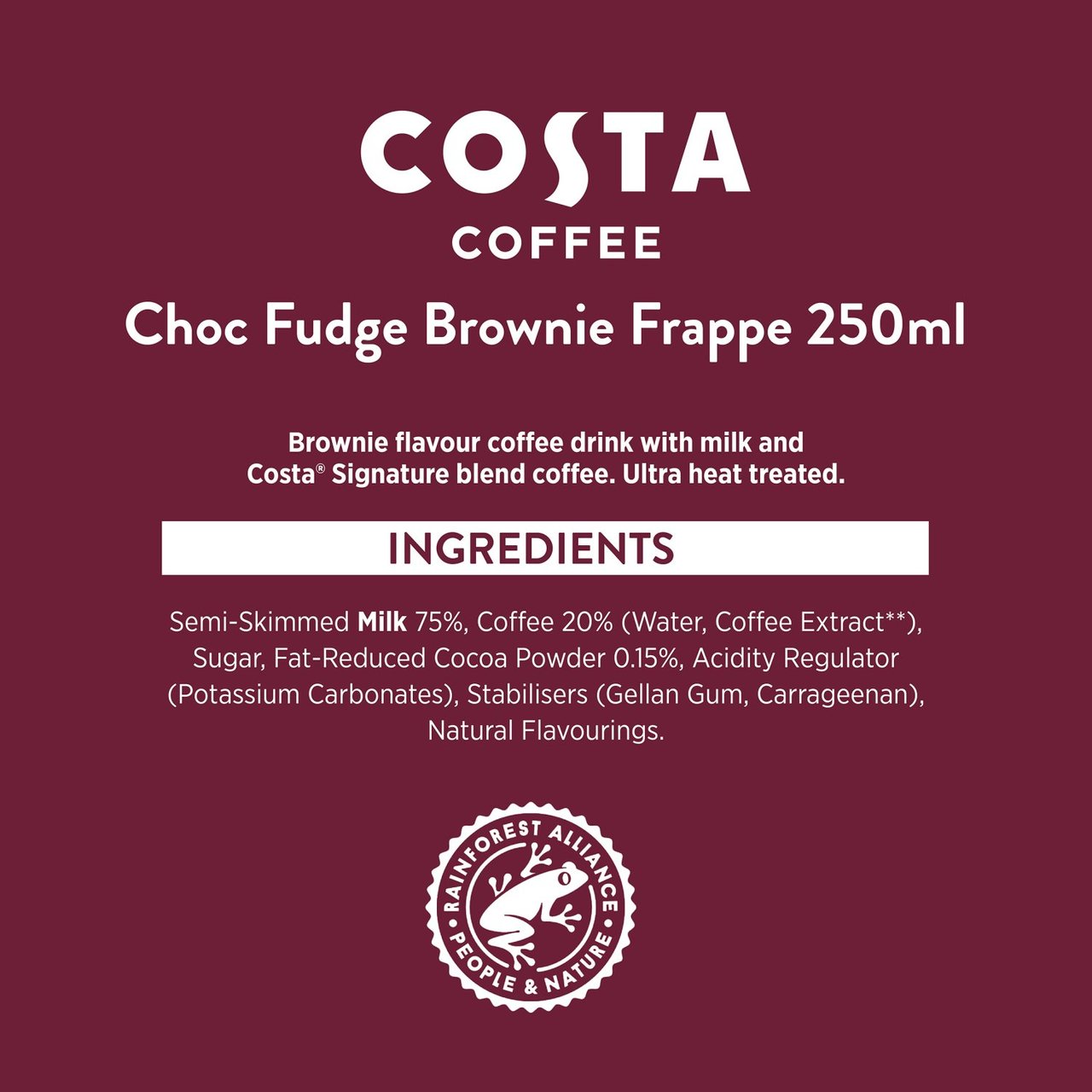 Costa Coffee Frappe Choc Fudge Brownie 12 x 250ml