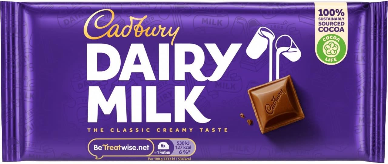 Cadbury Dairy Milk Chocolate Bar 95g (Pack of 22)