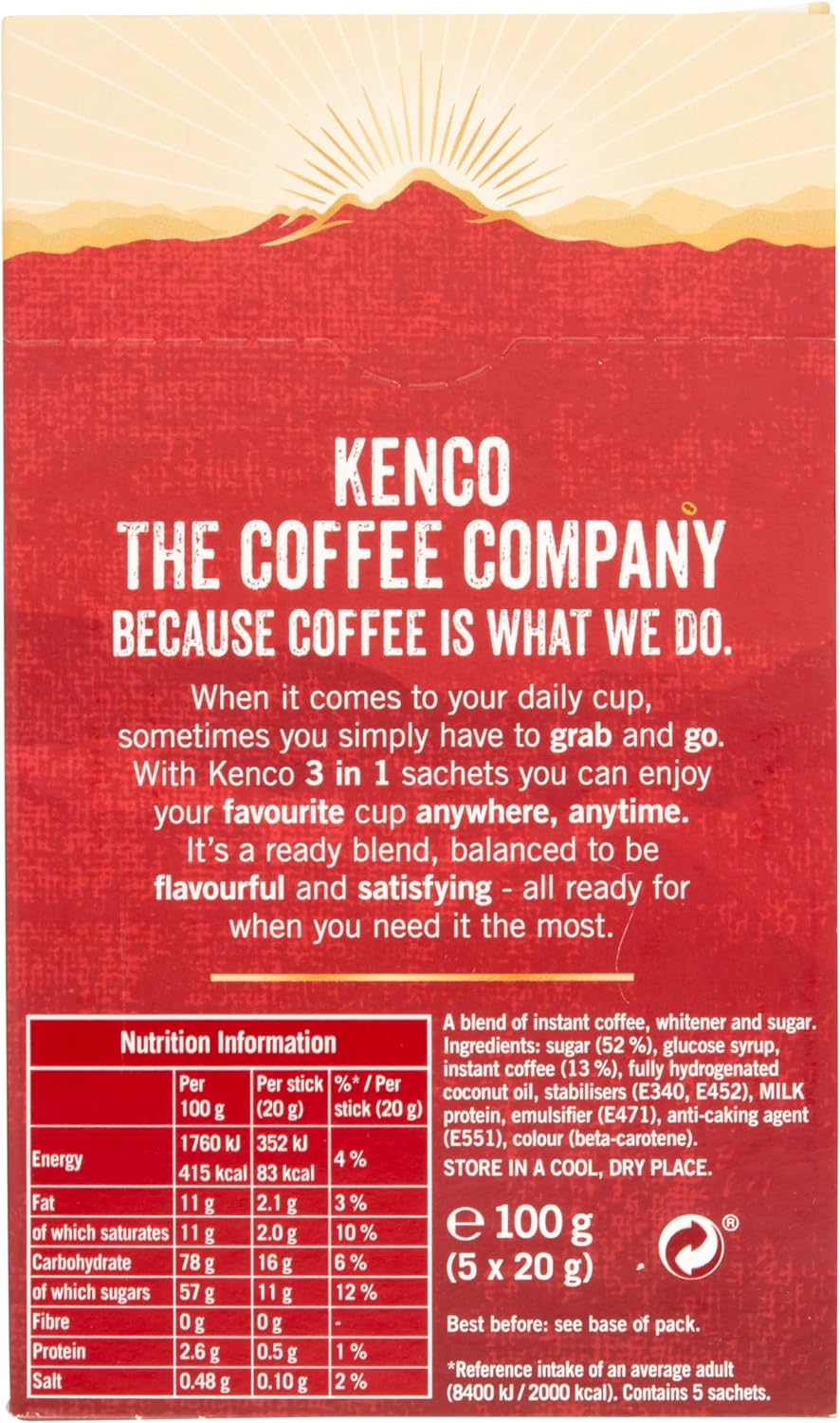 Kenco 3 in 1 Smooth White Instant Coffee with Sugar Sachets (35 Sachets)