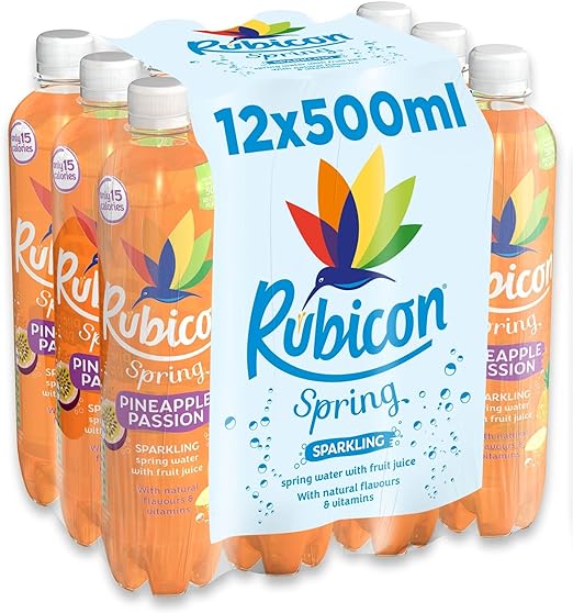 Rubicon Spring Pineapple Passion Flavoured Sparkling Spring Water, 500 ml (Pack of 12)