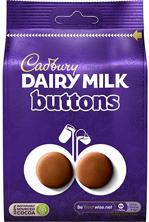 Cadbury Dairy Milk Buttons Chocolate Bag 95g (Pack of 10)